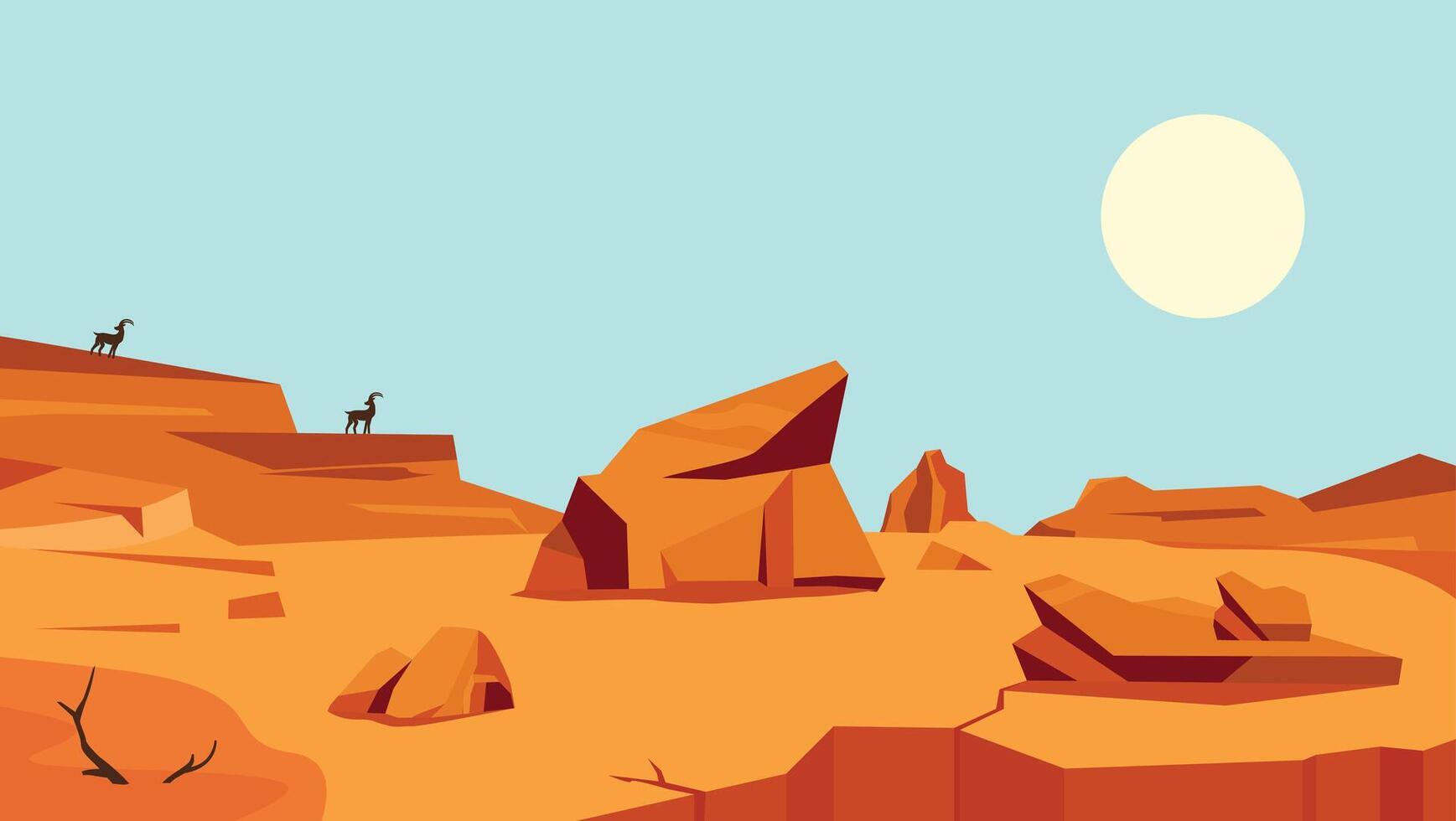illustration of the arizona desert, a wild west region with cracks in the ground and towering mountains vector