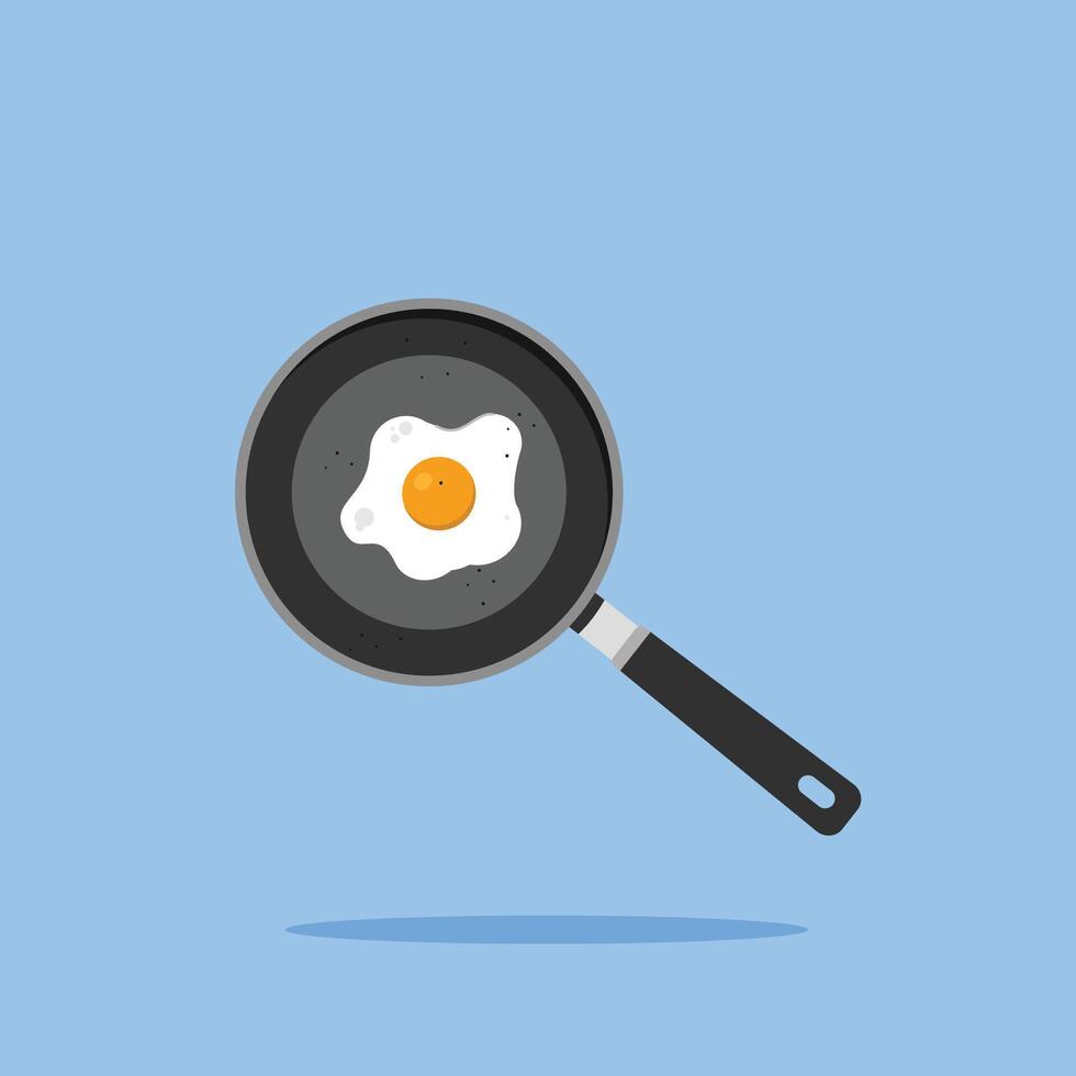 fried egg icon logo with frying pan, cooking equipment illustration. suitable for poster and web icon vector