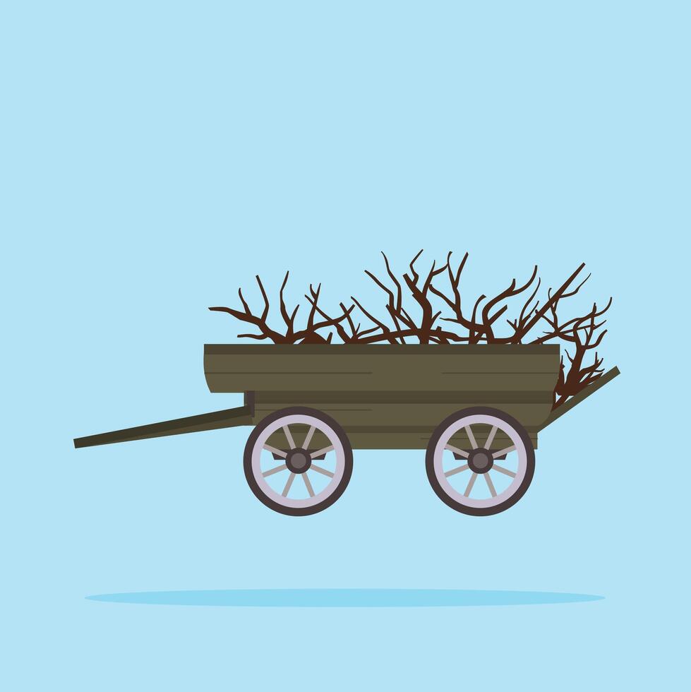 traditional old train carrying dry wood retro transport illustration vector