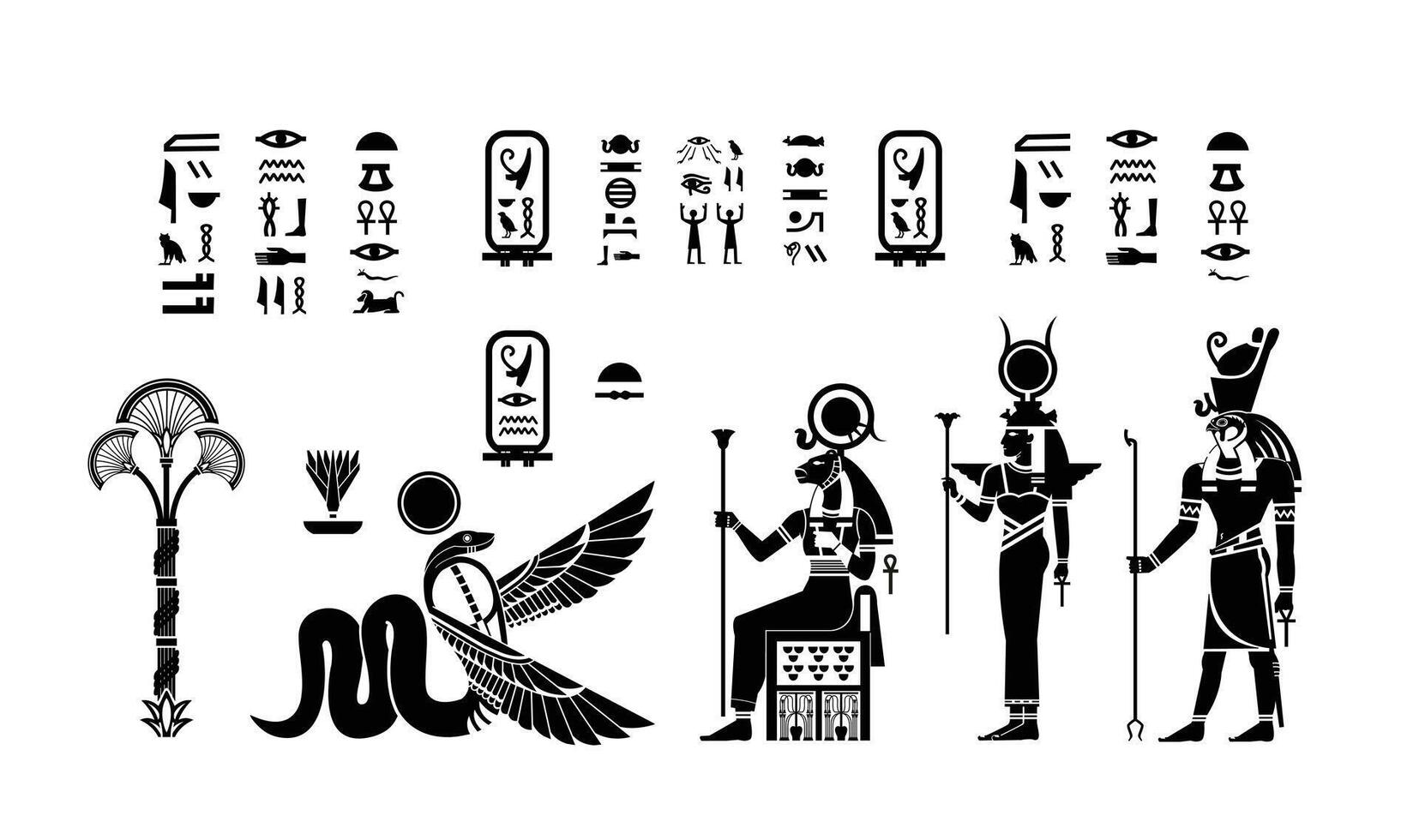 Silhouette of the meeting of the ancient Egyptian gods on the pyramid wall vector