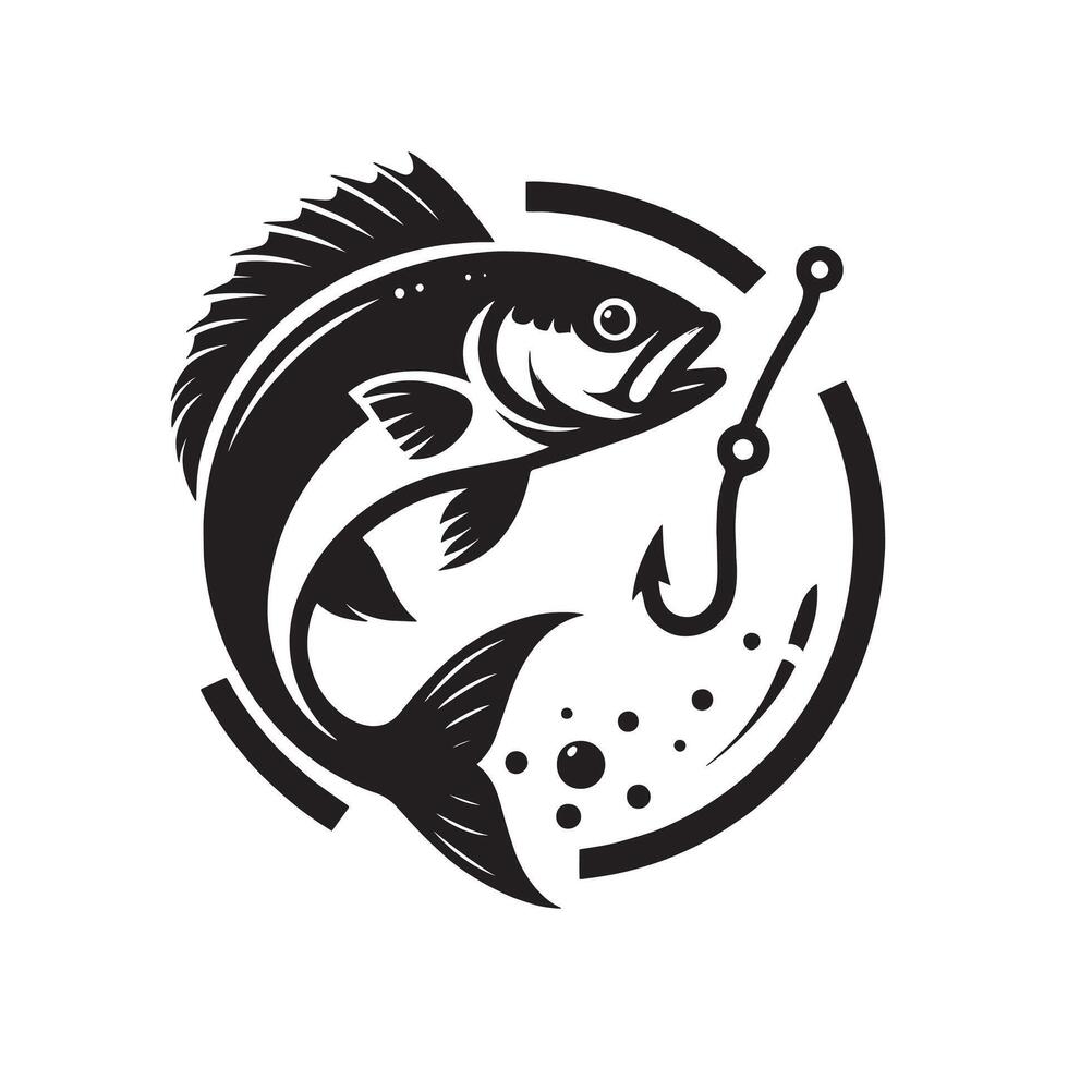 silhouette fishing fish in the circle vector