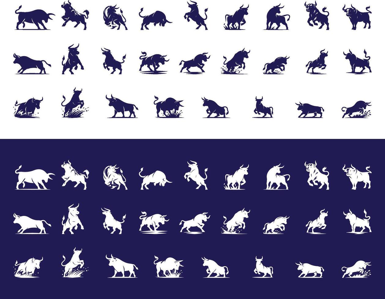 set silhouette variation pose of bull vector