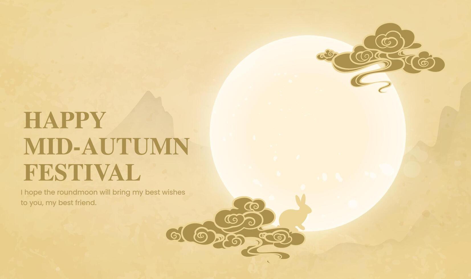 Hand painted Mid-Autumn horizontal illustration moire with moon landscape background vector