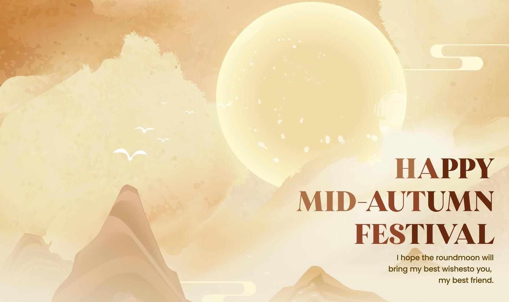 Hand painted Mid-Autumn Festival ink style horizontal plate illustration landscape and moon vector