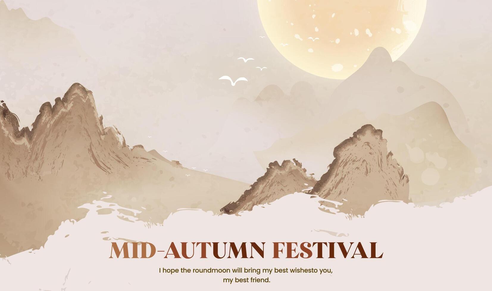 Hand painted Mid-Autumn Festival ink style horizontal plate illustration mountain and moon vector