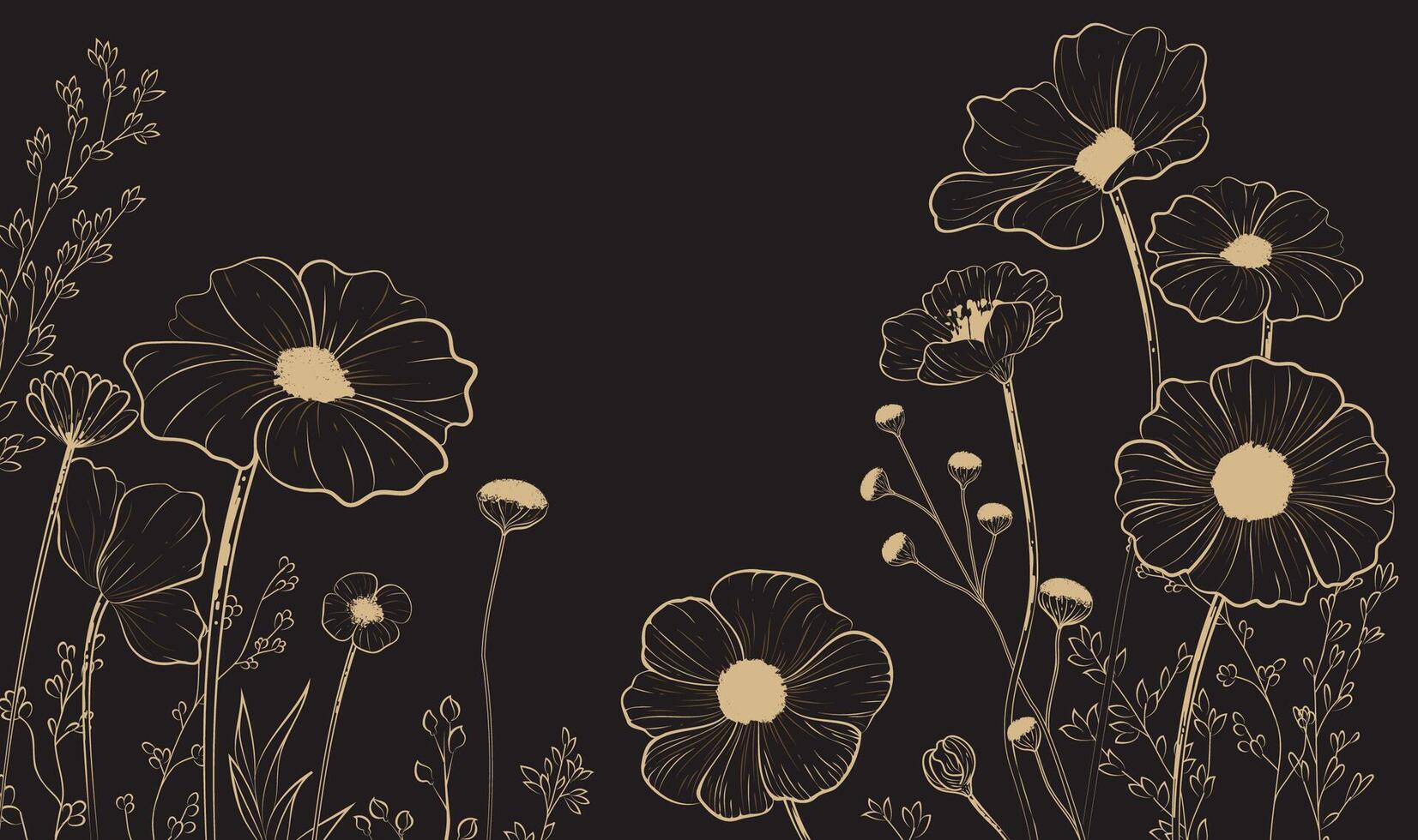 Hand drawn linear illustration of a meadow wildflower on a dark background vector