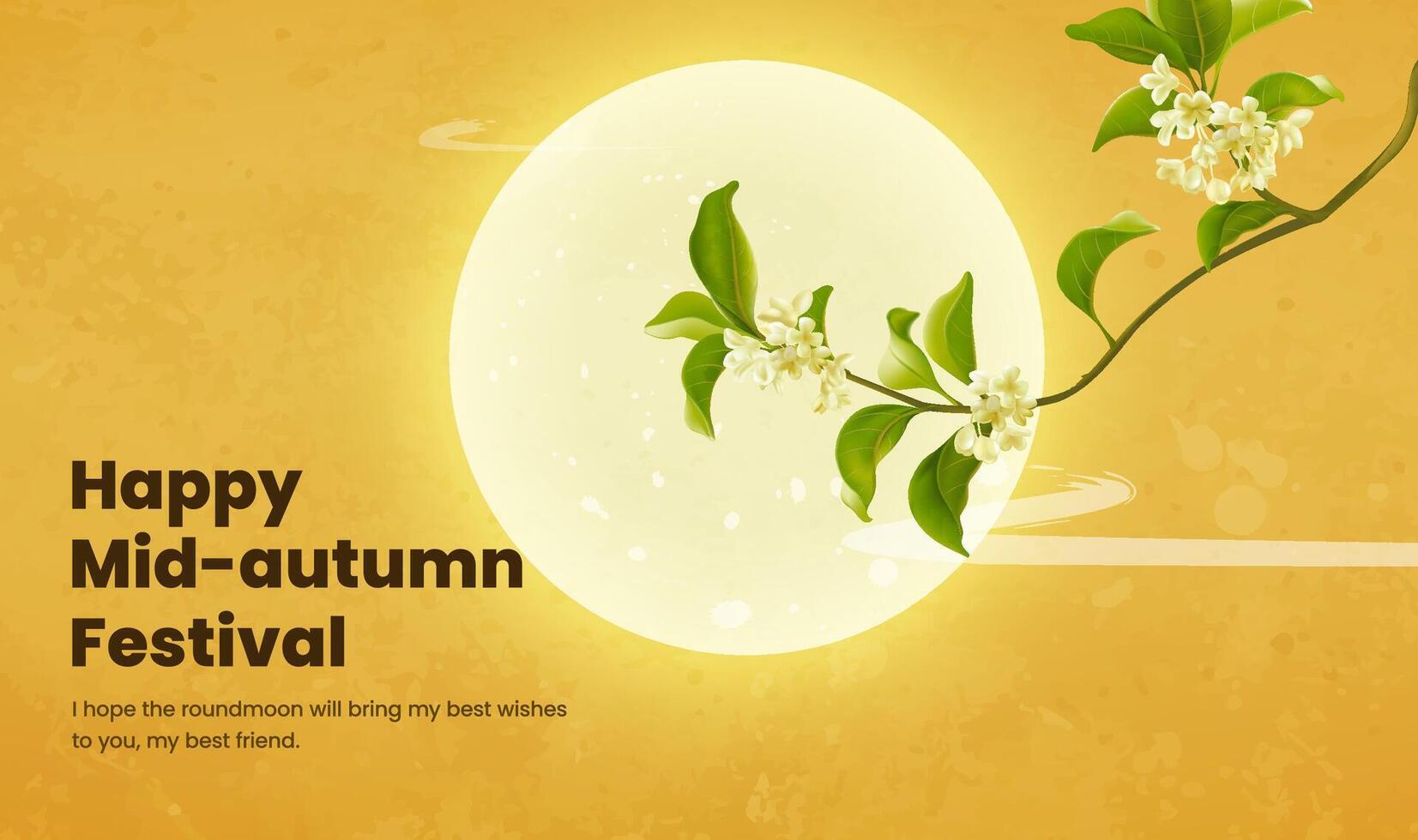 Hand painted Mid-Autumn Festival horizontal plate illustration osmanthus and the moon vector