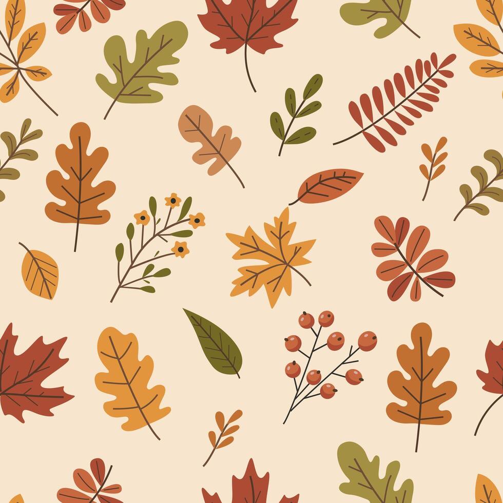 Seamless pattern with autumn leaves. The illustration is warm and inviting, evoking the feeling of autumn. vector