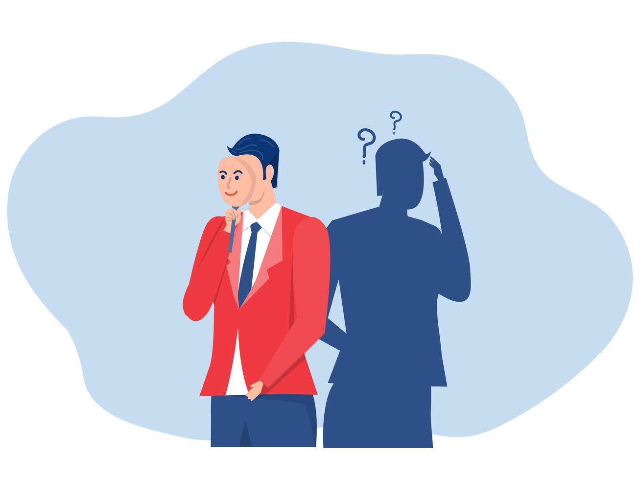 Imposter syndrome.shadowman standing for her present profile take award with Anxiety and lack of self confidence at work the person fakes is someone else concept vector
