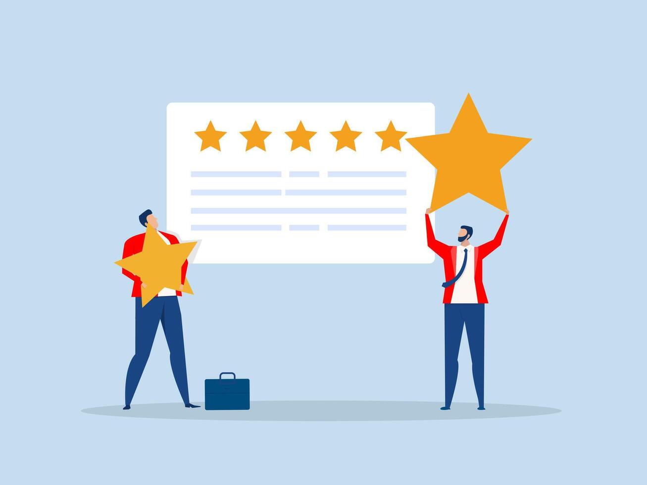 Customer Ratings and Survey Reviews businessman use pencil giving stars evaluation performance survey excellent 5 stars service flat design vector