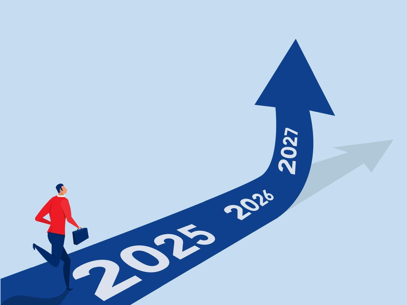 Businessman Running on 2025,2026,2027 years go to goal or way further concept Flat cartoon
