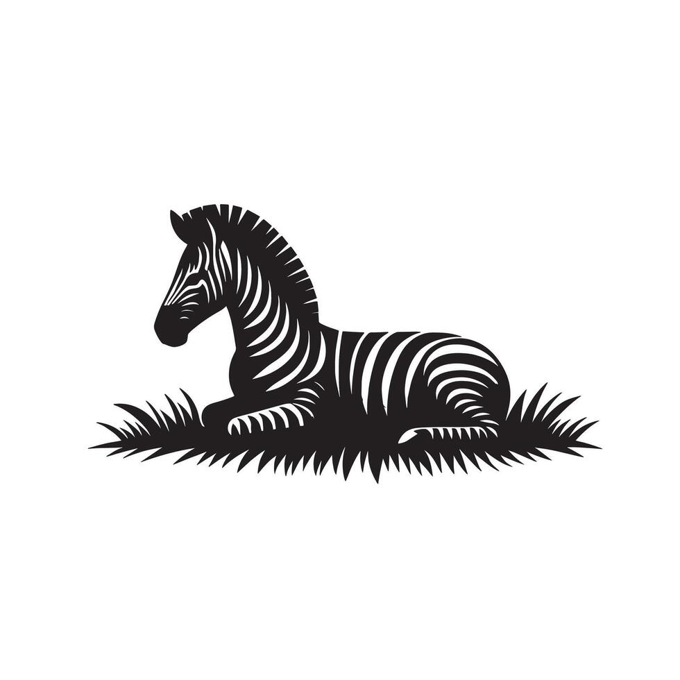 silhouette zebra lying on the grass vector
