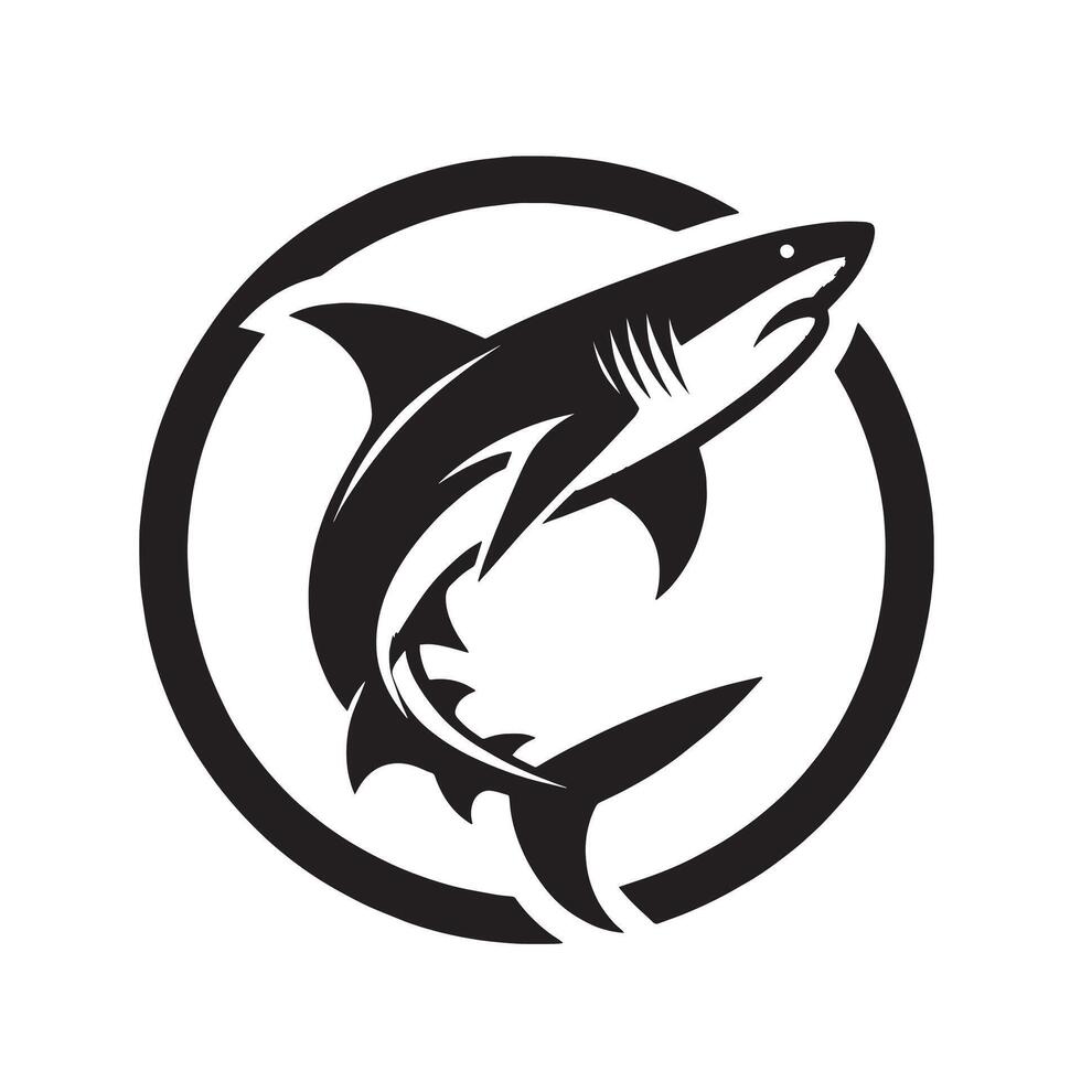 silhouette jump of shark on the circle vector