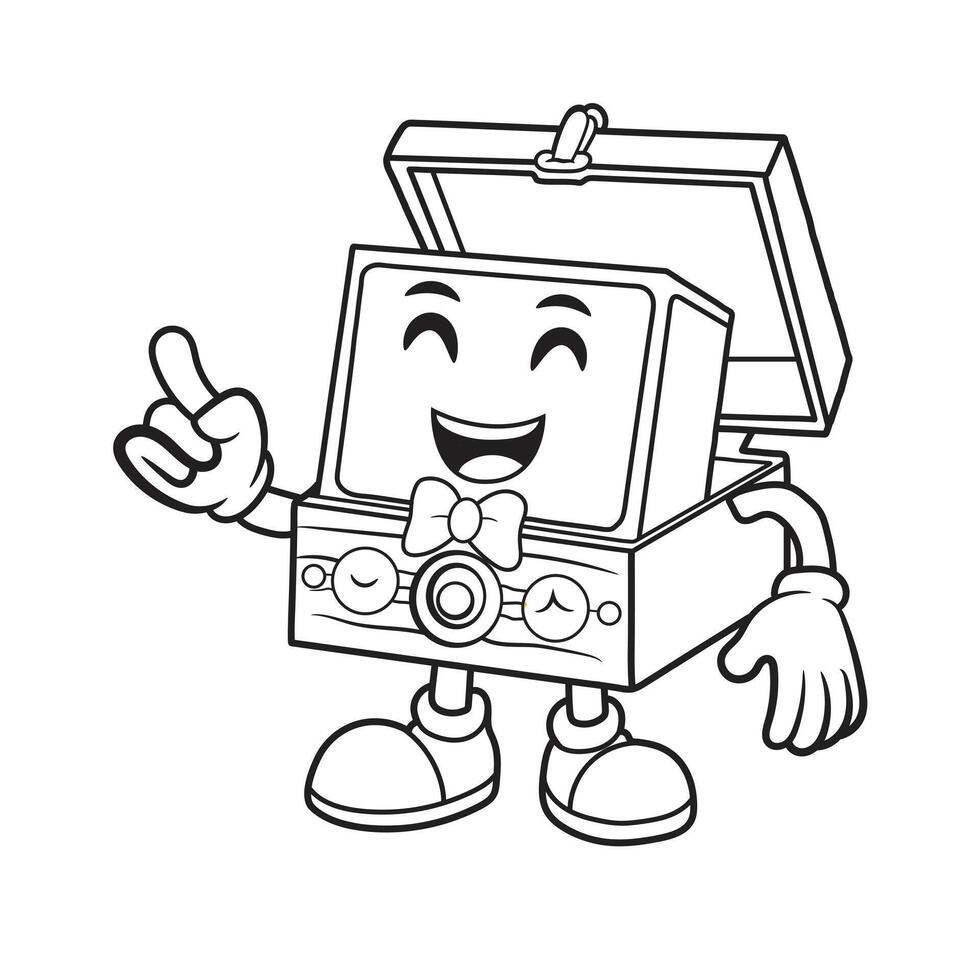 Line art a happy musicbox retro character dances to the tune of nostalgia. This vintage design for t-shirt, poster, wallpaper, background, etc. part 1 vector