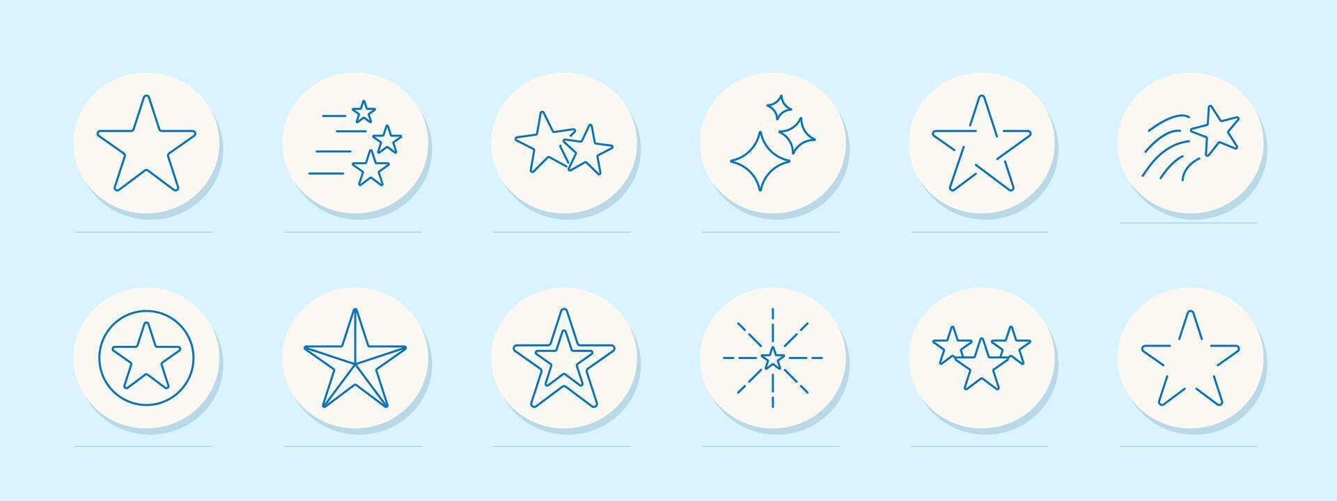 Star icon set. Outline, shooting, three, sparkle, badge, emblem, circle, rating, favorite, decoration, celestial, shape, graphic, symbol, design, highlight, ranking vector