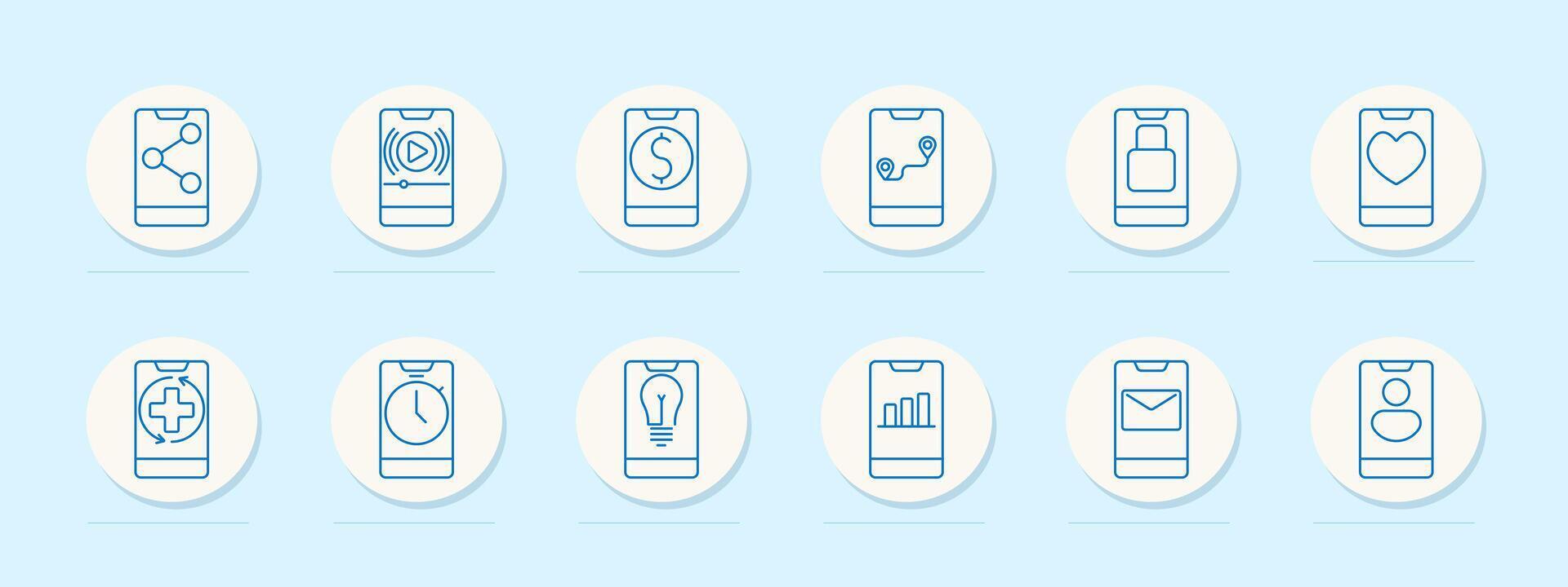Mobile interface icon set. Smartphone, app, and digital communication symbols for technology, user experience, and connectivity themes vector