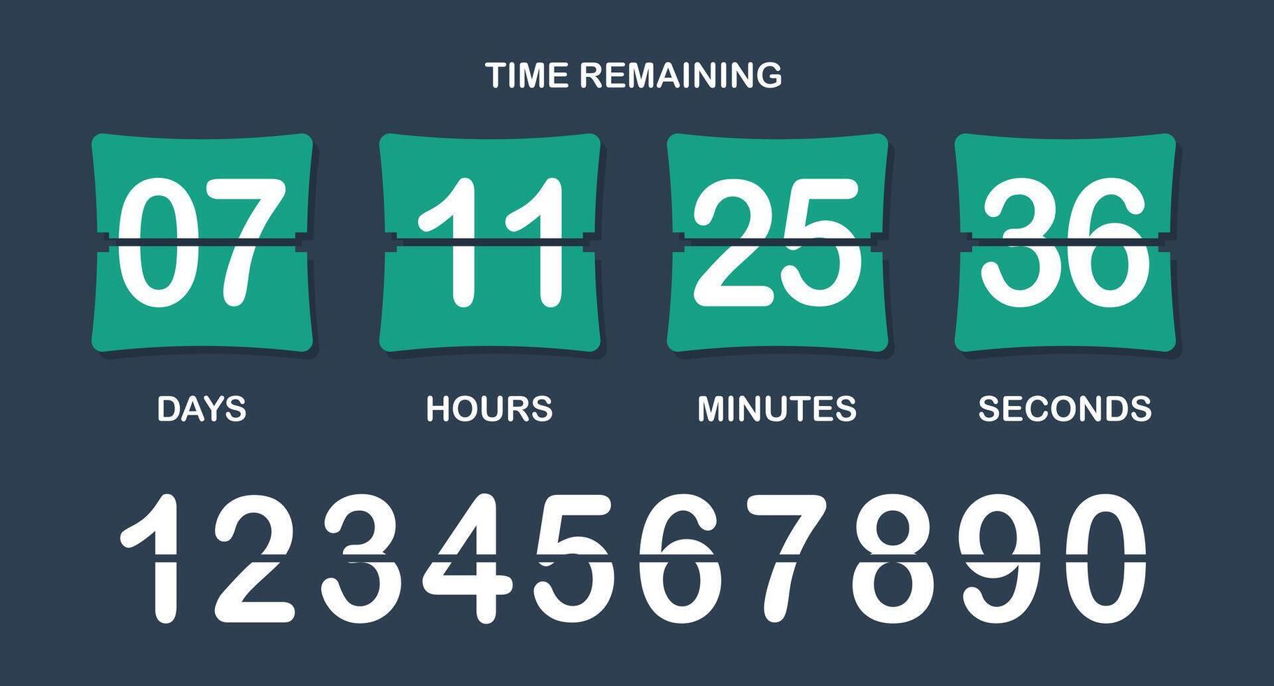 Countdown. Time remained, days, hours, minutes, seconds, numbers, flip, timer, limited offer, hurry up, sale, advertising, watch, business ad, marketing ploy, customer acquisition, limit, deadline vector