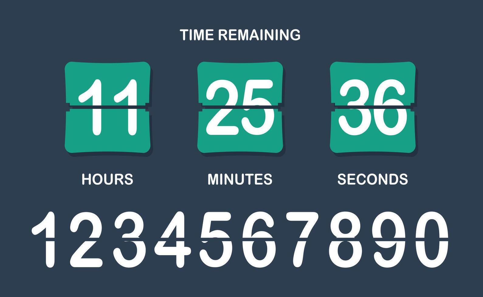 Countdown. Time remained, hours, minutes, seconds, numbers, flip, timer, limited offer, hurry up, sale, advertising, watch, business ad, marketing ploy, customer acquisition, limit, deadline, white vector