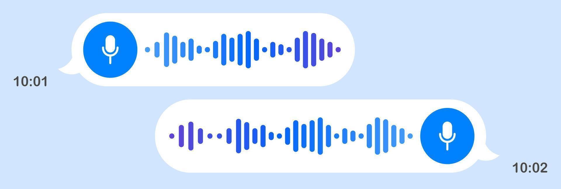 Voice messages. Speech bubbles, light background, texting, Hi, place your content, play button, playback speed, mail, send, delivered, read, communication, online, sending time, microphone, record vector