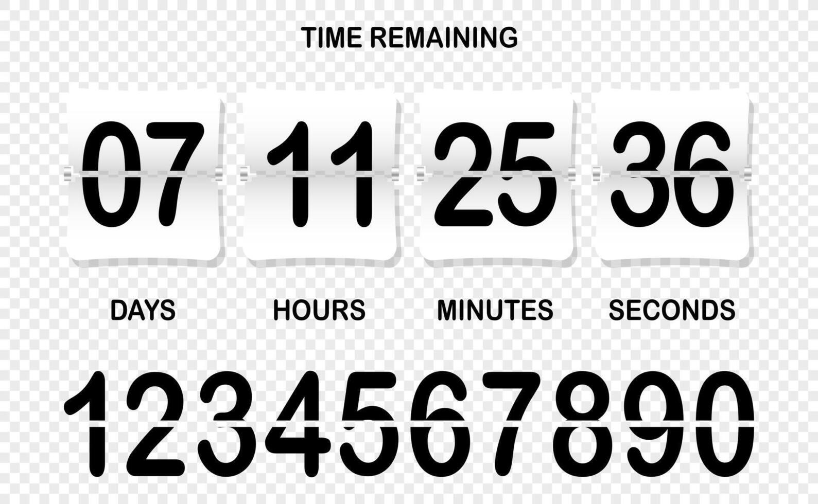 Countdown. Time remained, days, hours, minutes, seconds, numbers, flip, timer, limited offer, hurry up, sale, advertising, watch, business ad, marketing ploy, customer acquisition, limit, deadline vector