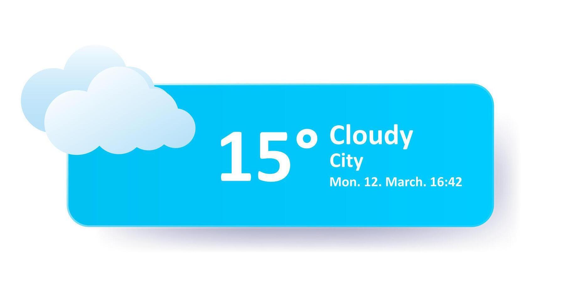 Cloudy 15 Degrees Celsius weather forecast, date, city location. Windy, overcast, speed, thundercloud, air, precipitation, temperature, atmospheric pressure, Fahrenheit, conditions, UV index, synoptic vector