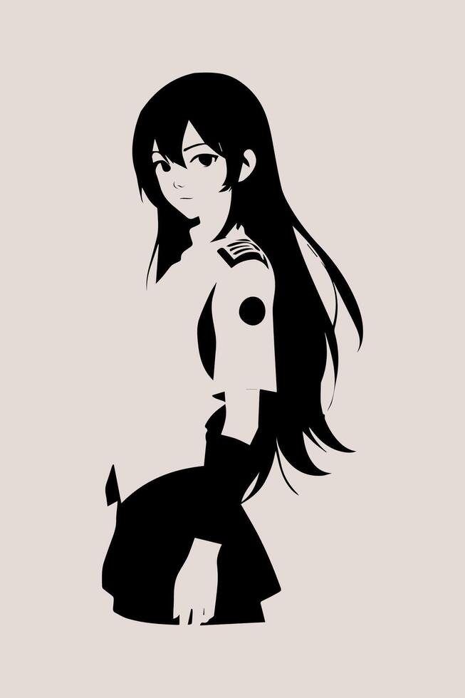 anime girl with long hair and black hair vector