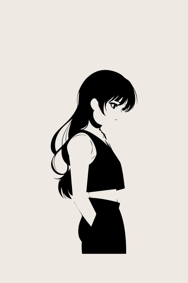 a black and white illustration of a woman with long hair vector