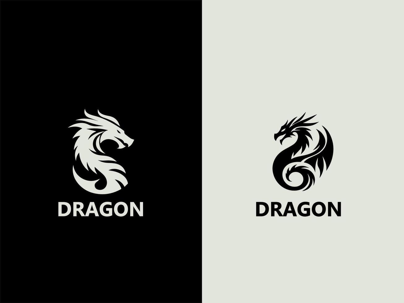 two logos for dragon and dragon head vector