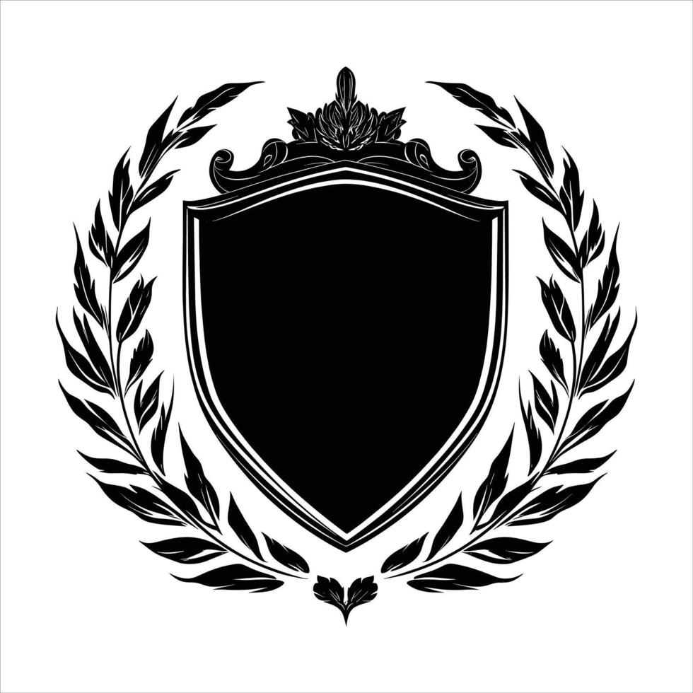 A black and white heraldic shield with a crown and laurel wreath vector