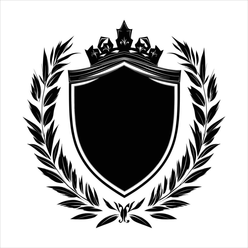 A black and white heraldic shield with a crown and laurel wreath vector