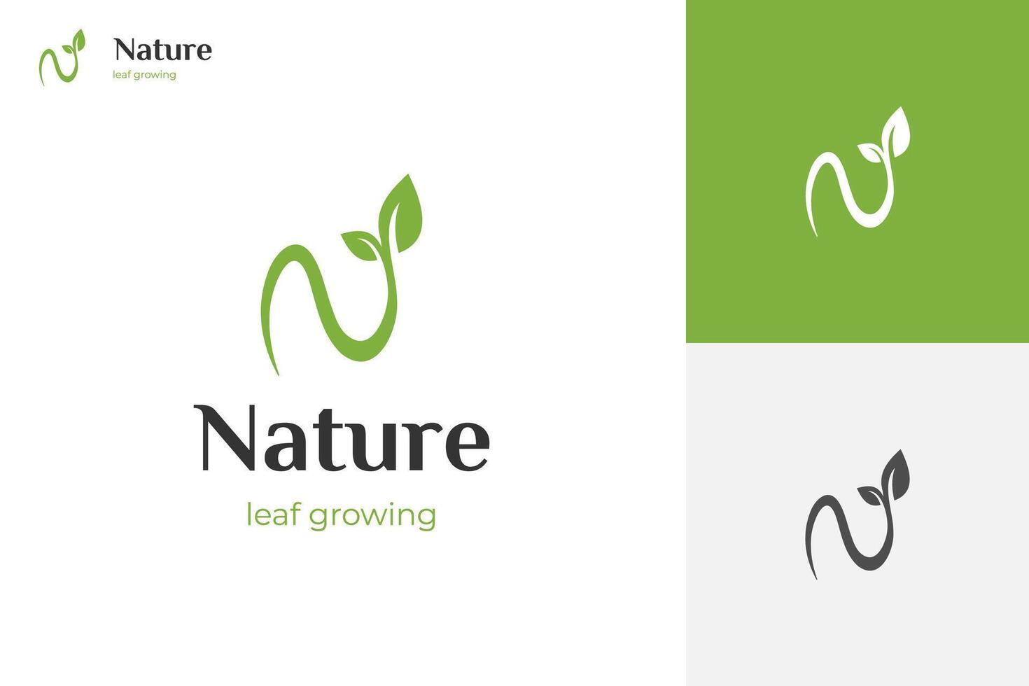 Nature leaf growing logo icon design. Green and simple leaf with letter N logo design vector