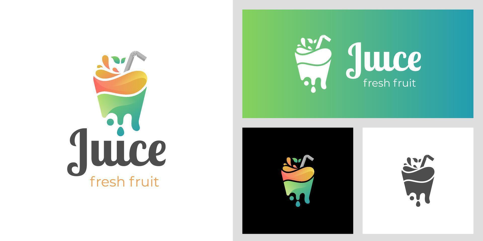 fresh juice logo design illustration. mixed fruit drink juicy logo design vector