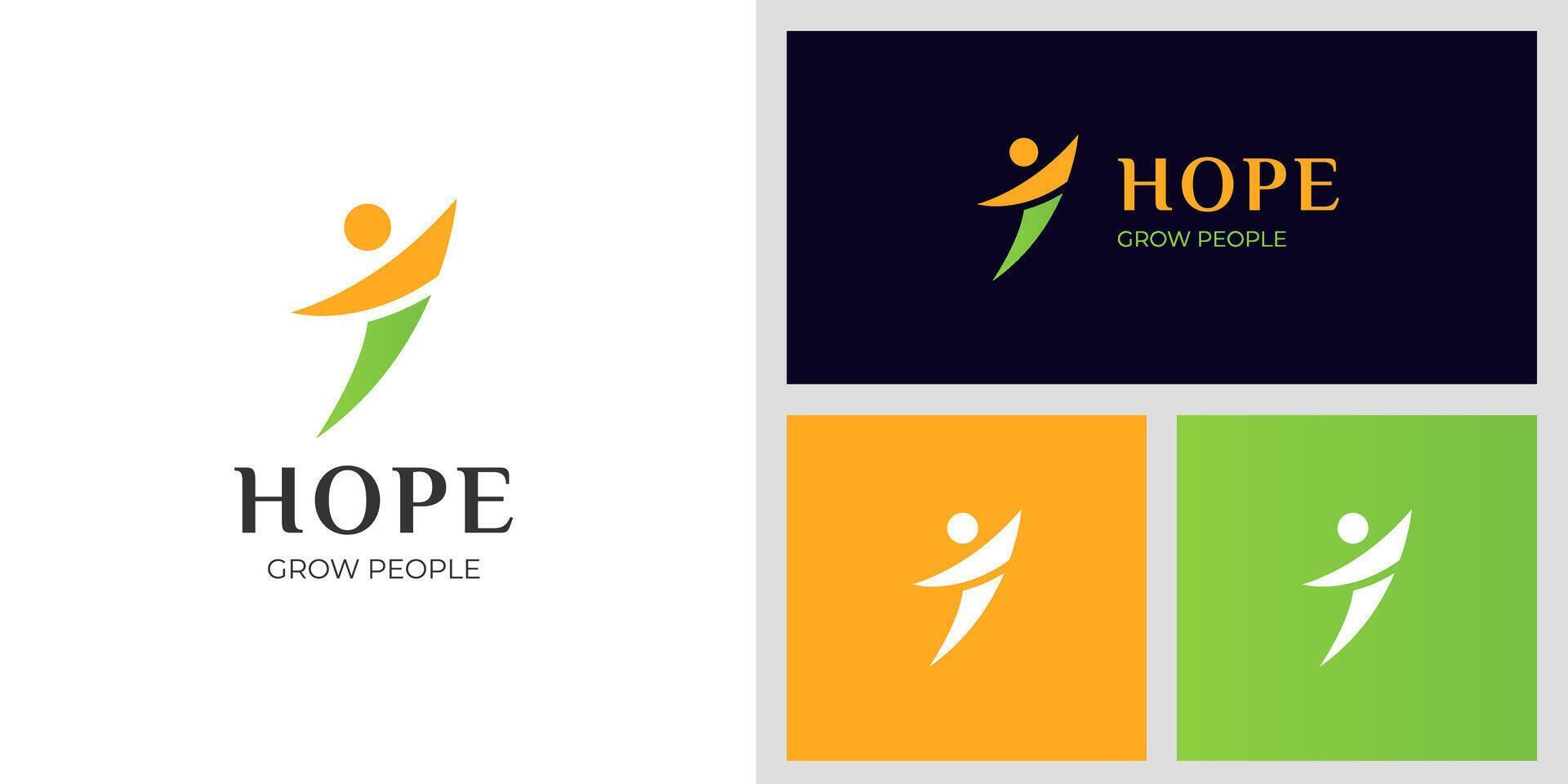 People reach achievement logo icon design with human hope graphic idea illustration for coach, dream and health life logo template vector