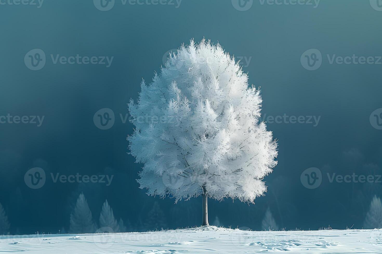 Winter Tree Covered in Frost Against Blue Background - Ideal for Nature Posters photo