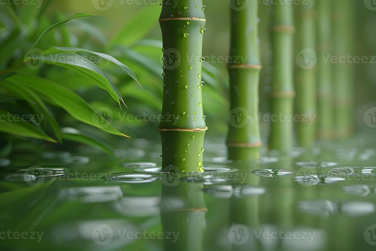 Tranquil Bamboo Forest with Reflections in Water - Nature Background for Zen, Meditation, and Relaxation Concepts photo