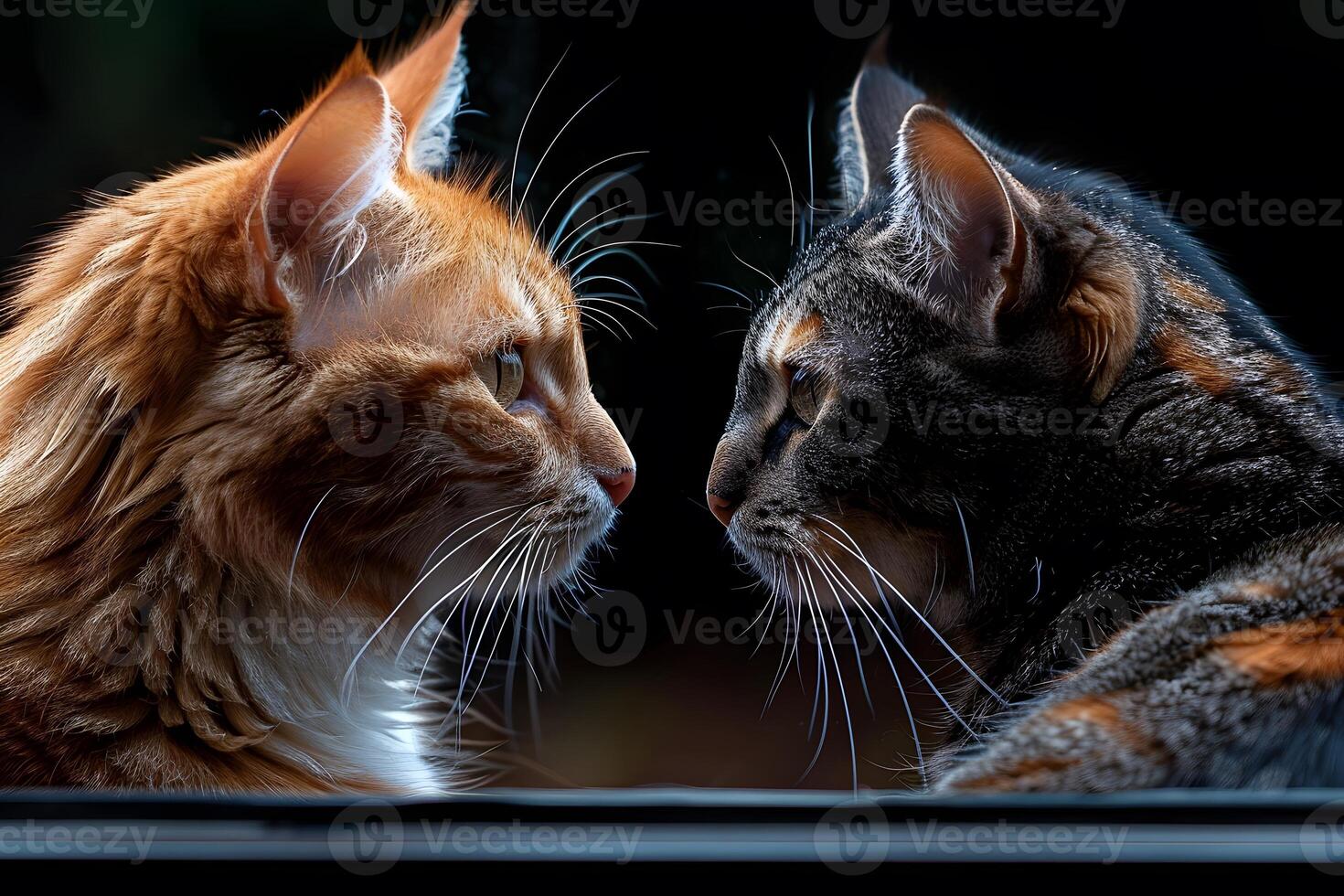 Two Adorable Cats Staring at Each Other Close-Up Pet Photography for Animal Lovers photo