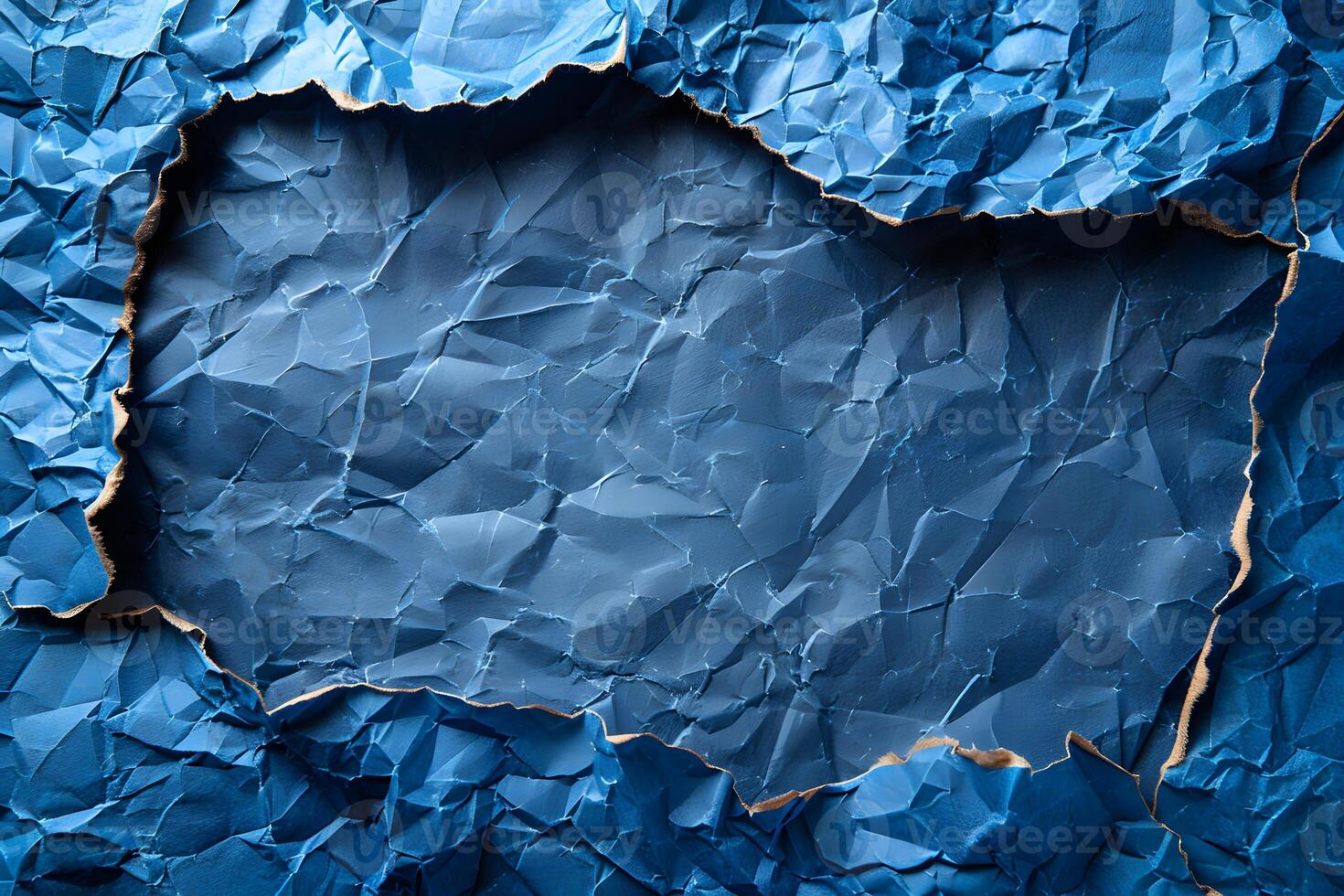 Blue Torn Crumpled Paper Texture for Abstract Art, Background Design, Poster, or Print photo