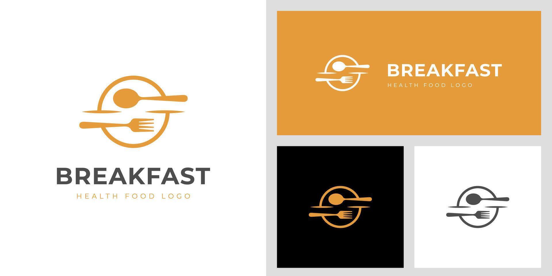 breakfast food logo icon design with fork, spoon, plate graphic idea for restaurant, cafes, bistro logo template vector