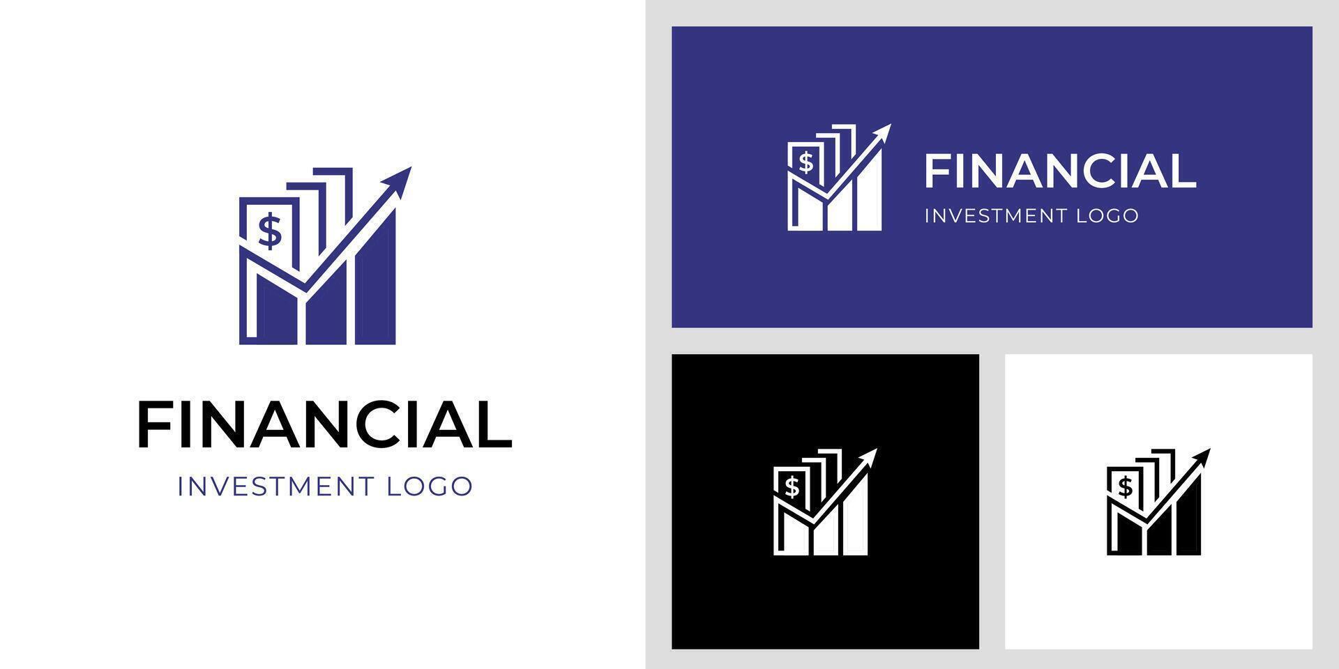Financial grow up logo icon design with money graphic idea and arrow symbol for accounting, marketing sales statics logo illustration vector