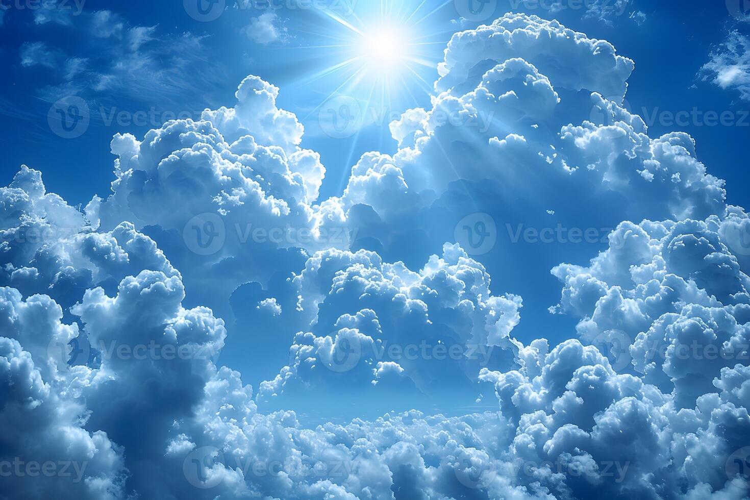 Majestic Sunlit Clouds in Clear Blue Sky for Nature and Weather Prints and Posters photo