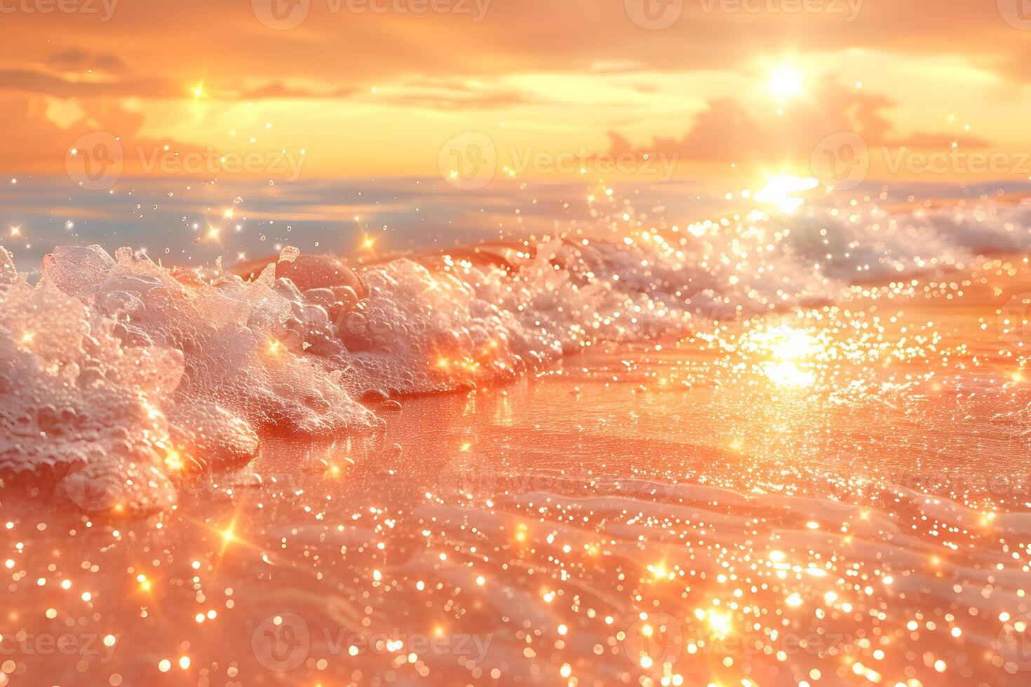 Sparkling Sunset Waves on Sandy Beach - Summer Vacation, Coastal Beauty, Nature Tranquility, Golden Hour, Travel Destination photo