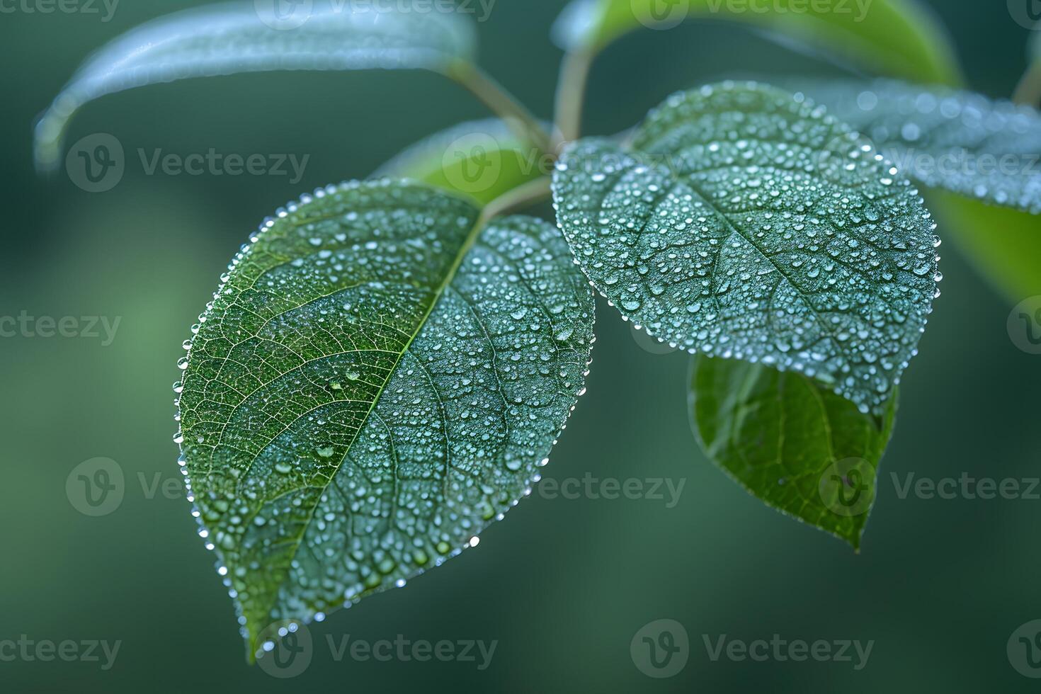 Dew-Kissed Green Leaves Macro for Eco-Friendly Print Design and Nature Awareness Posters photo
