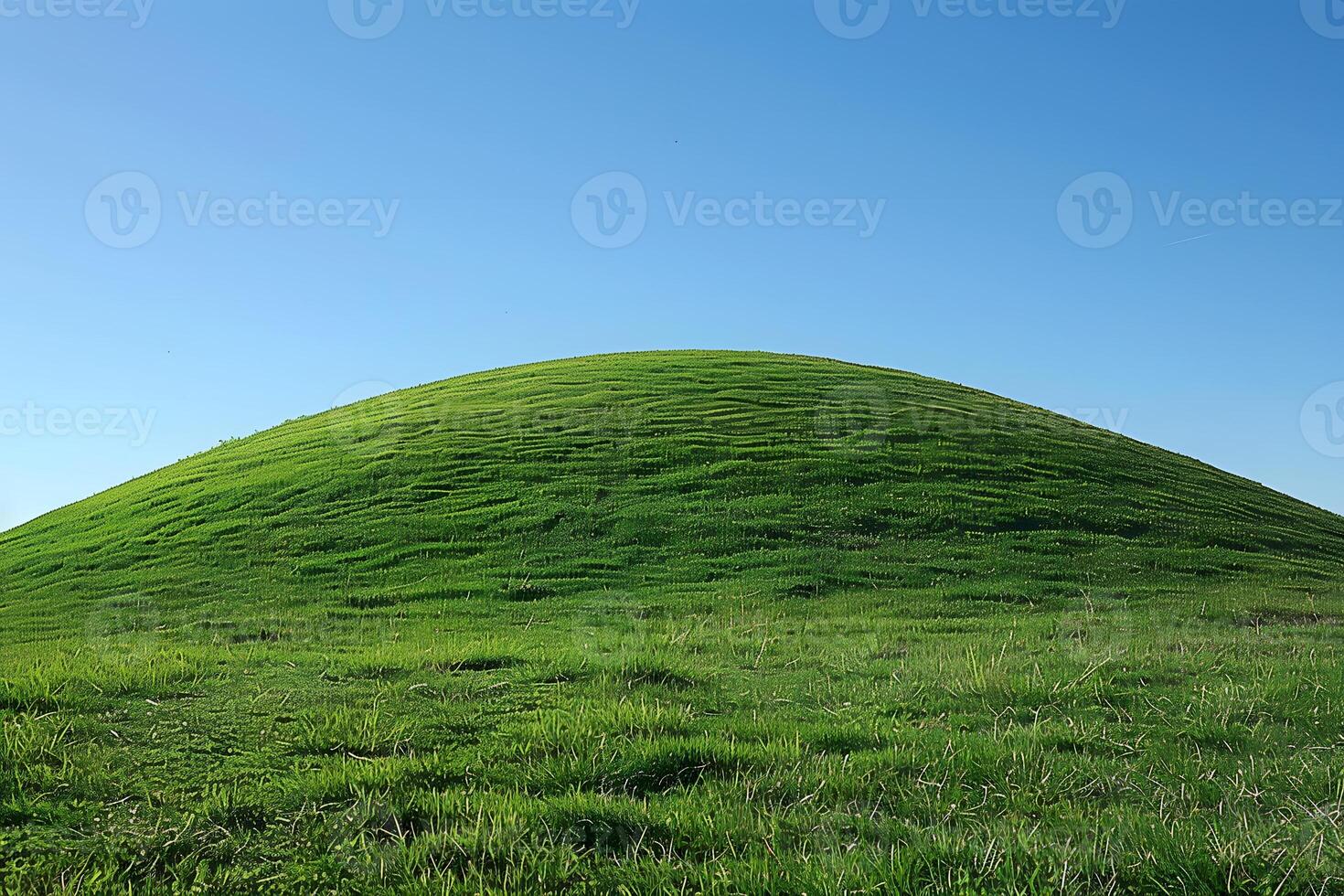 Green Grass Hill Under a Clear Blue Sky for Landscape Design, Posters, and Nature Prints photo