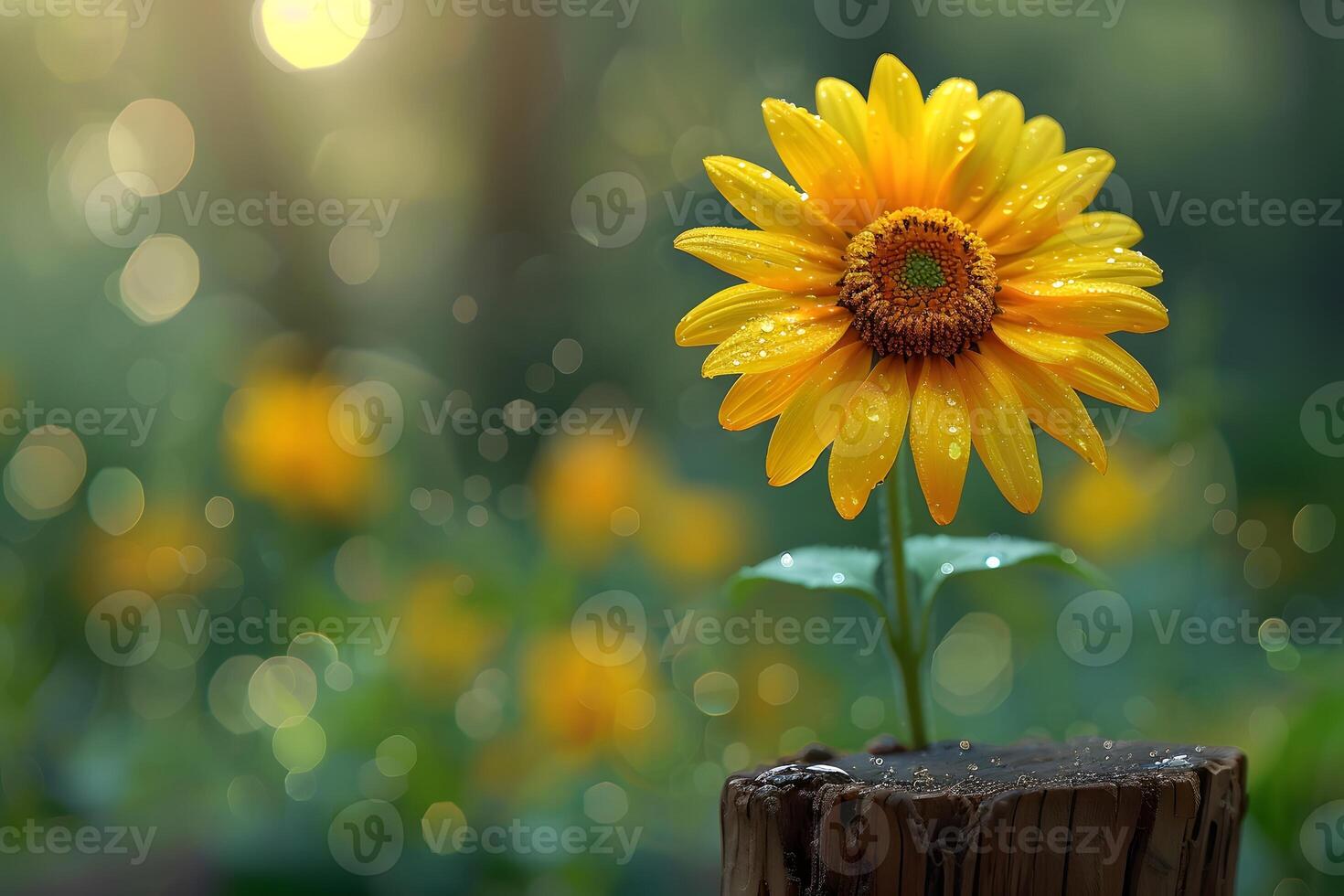 Golden Sunflower in Morning Dew - Nature Photography for Posters, Cards, and Wall Art photo