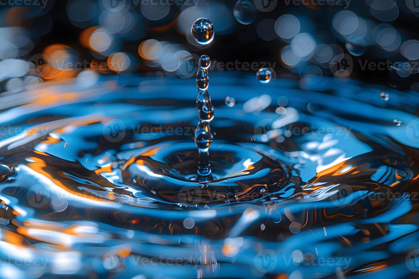 Macro Water Droplet Splash Abstract Liquid Art with Vibrant Bokeh Background for Posters and Prints photo