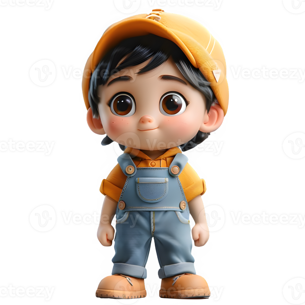 Cute boy cartoon wearing a hat isolated on transparent background. Cute happy ilttle boy character. created with png