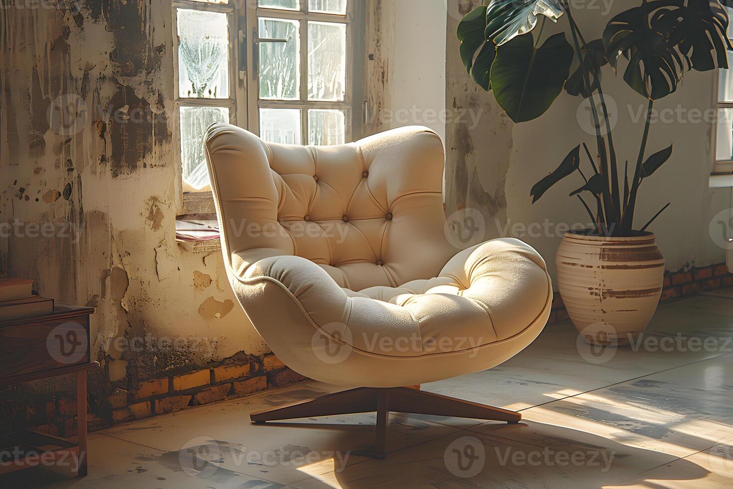 Cozy Sunlit Vintage Chair in Rustic Living Room Design for Home Decor Inspiration photo