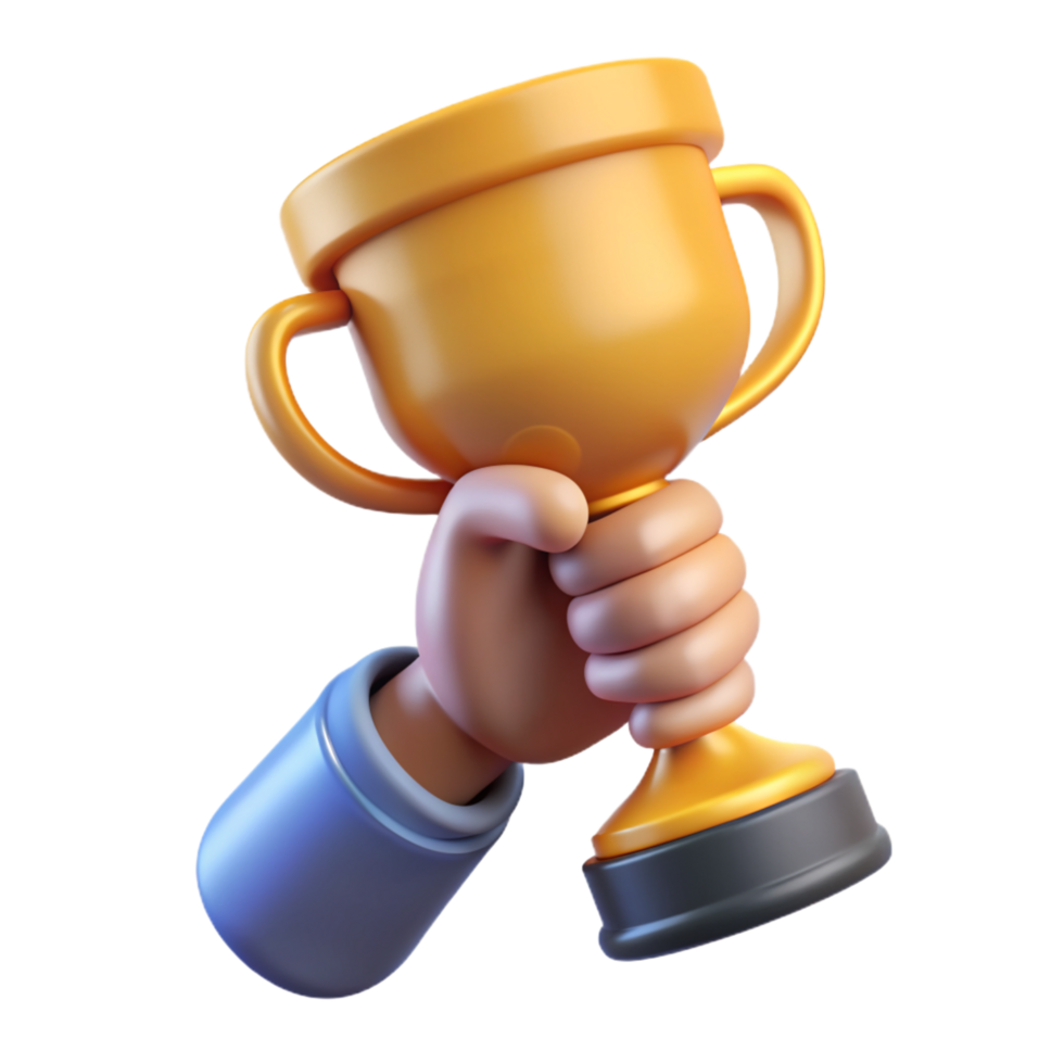 Forte mão segurando uma prêmio troféu png
