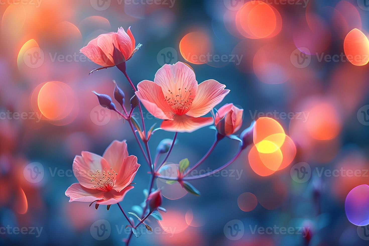 Bokeh Effect with Vibrant Pink Flowers, Nature Background for Spring and Summer Design photo