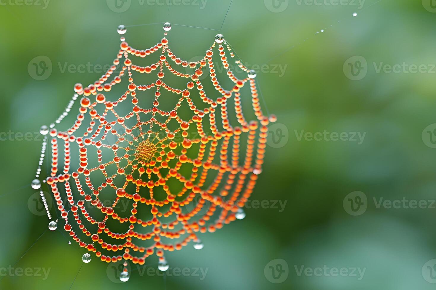 Vibrant Dew-Covered Spider Web in Nature, Perfect for Nature Photography Print, Poster, Card photo